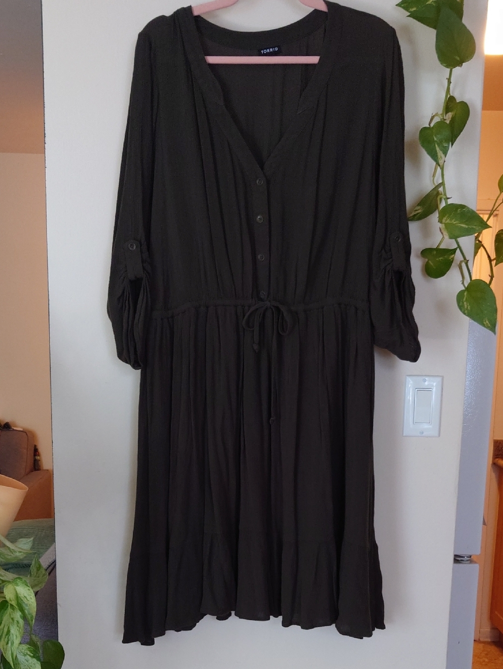 Torrid Olive Green Gauze Button-Front Midi Dress